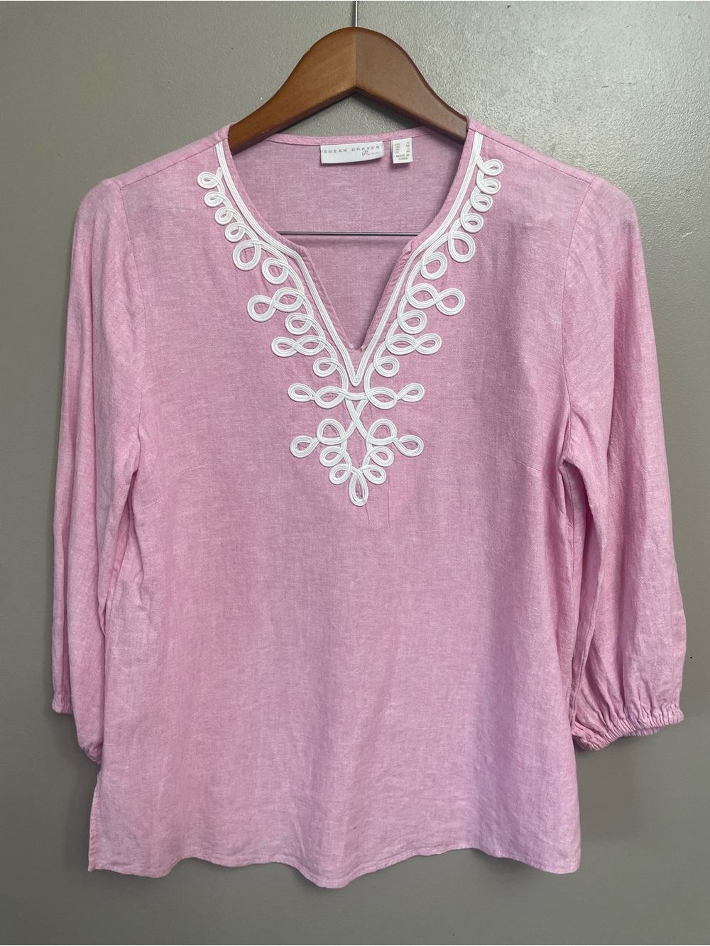 Susan Graver Women's Top small Cross Dyed Linen Blend pink beach